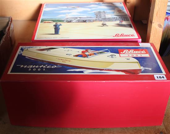 Schuco 5600 Elektro Radiant Lufthansa Aircraft (edition of 1000) & a Schuco Nautico 3001 model boat, mint, boxed